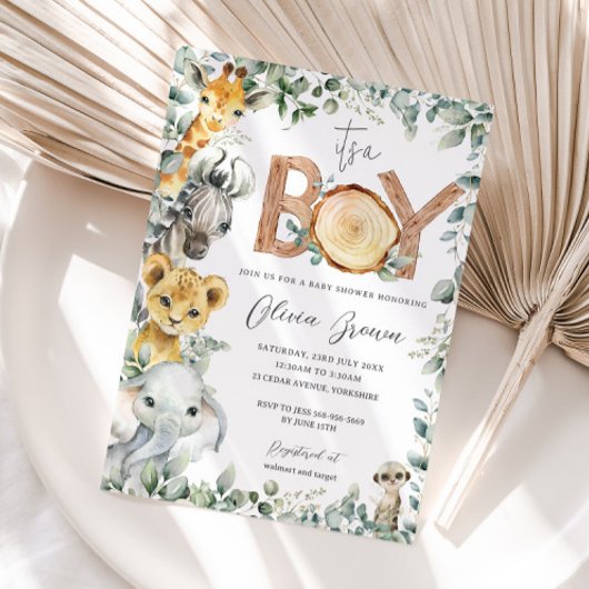Oerwoud Dieren Groen Safari Jongen Baby shower Kaart