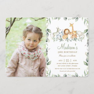 Oerwoud Dieren Groen Verjaardags Jongen Meisje Fot Kaart