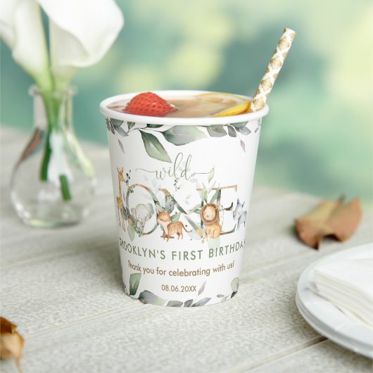 Oerwoud Dieren Groen Wild Een 1e Verjaardag Papieren Bekers (Insitu)
