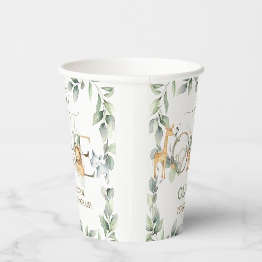 Oerwoud Dieren Groen Wild Een 1e Verjaardag Papieren Bekers (Rechts)