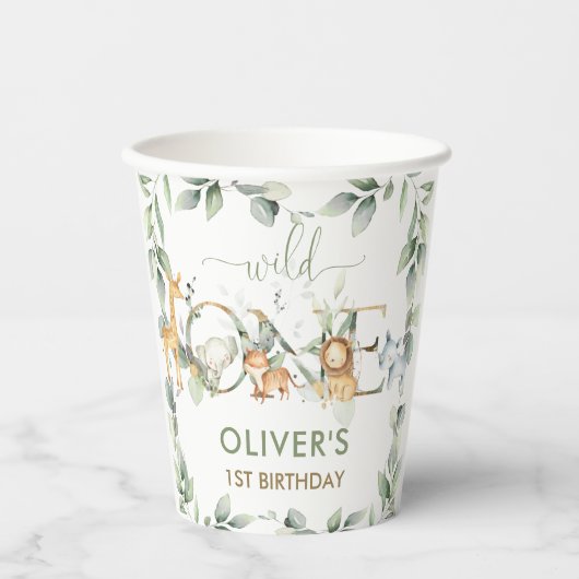 Oerwoud Dieren Groen Wild Een 1e Verjaardag Papieren Bekers (Voorkant)