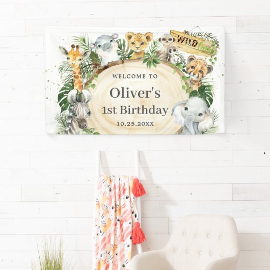 Oerwoud Dieren Groene 1e verjaardag Achtergrond Spandoek (Insitu)