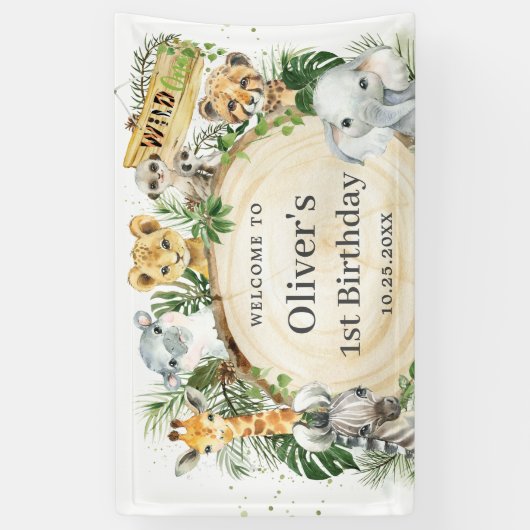 Oerwoud Dieren Groene 1e verjaardag Achtergrond Spandoek (Verticaal)