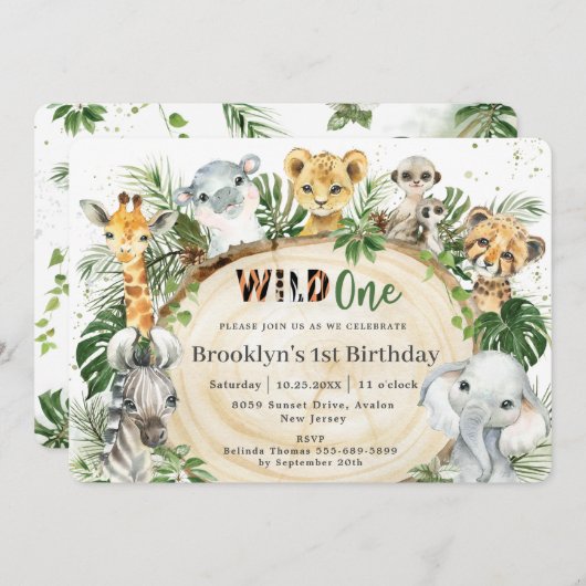 Oerwoud dieren groene bladeren op één dag kaart (Voorkant / Achterkant)