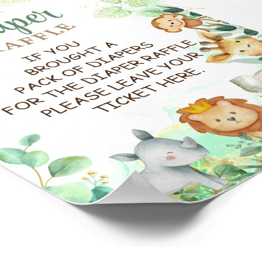 Oerwoud Dieren Groene Boho Luier Raffle Game Sign Poster (Hoek)