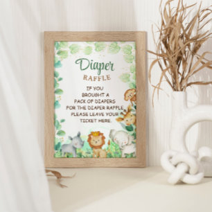 Oerwoud Dieren Groene Boho Luier Raffle Game Sign Poster