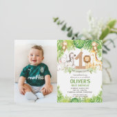 Oerwoud Dieren Groene Safari 1e Verjaardag Foto Kaart (Staand voorkant)
