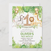 Oerwoud Dieren Groene Safari 1e Verjaardagsfeest Kaart (Voorkant)