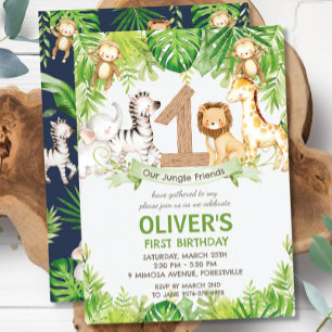 Oerwoud Dieren Groene Safari 1e Verjaardagsfeest Kaart