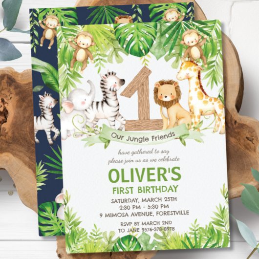 Oerwoud Dieren Groene Safari 1e Verjaardagsfeest Kaart