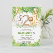 Oerwoud Dieren Groene Safari 2e Verjaardagsfeest Kaart (Staand voorkant)