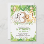 Oerwoud Dieren Groene Safari 3e Verjaardagsfeest Kaart (Voorkant)