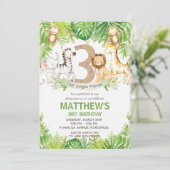 Oerwoud Dieren Groene Safari 3e Verjaardagsfeest Kaart (Staand voorkant)