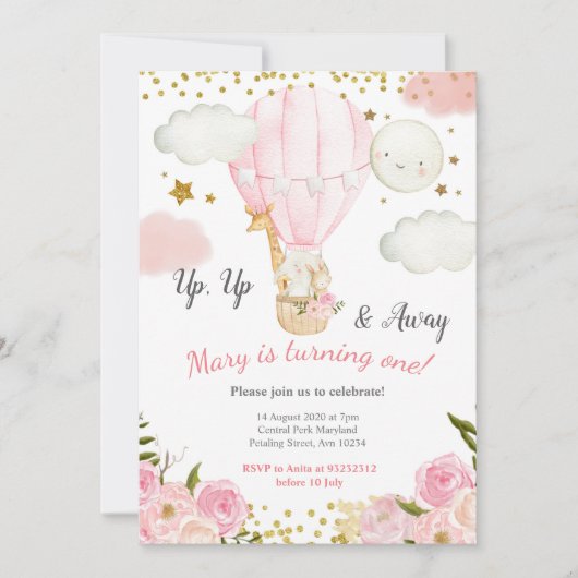 Oerwoud dieren hete luchtballon meisje Verjaardag Kaart (Voorkant)
