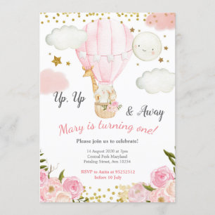Oerwoud dieren hete luchtballon meisje Verjaardag Kaart