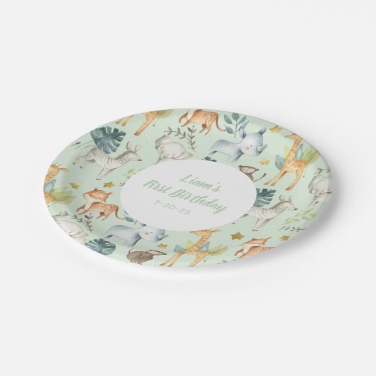 Oerwoud dieren houden 1 jaar geslachtsneutraal papieren bordje (Gekanteld)