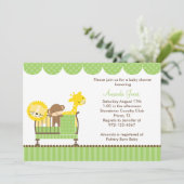 Oerwoud Dieren in een Wieg (Groene) Uitnodigingen (Staand voorkant)