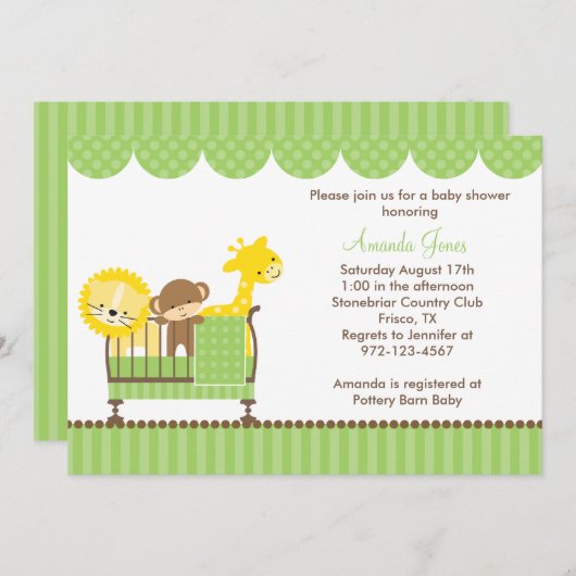 Oerwoud Dieren in een Wieg (Groene) Uitnodigingen (Voorkant / Achterkant)