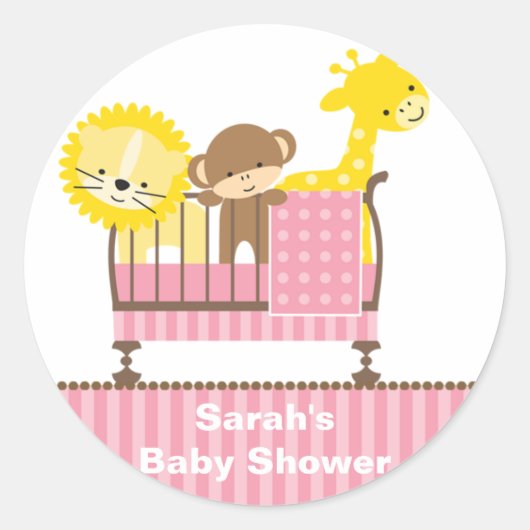 Oerwoud Dieren in een Wieg (roze) Trekkers Ronde Sticker (Voorkant)