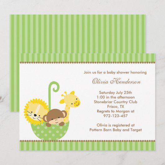 Oerwoud Dieren in Groene Umbrella Invitatie Kaart (Voorkant / Achterkant)