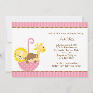 Oerwoud Dieren in Roze Umbrella Invitatie Kaart