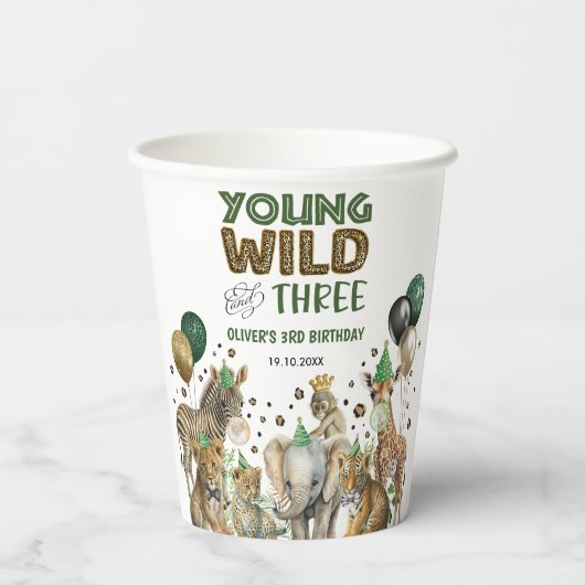 Oerwoud Dieren Jong Wild & Drie 3e Verjaardag Papieren Bekers (Achterkant)