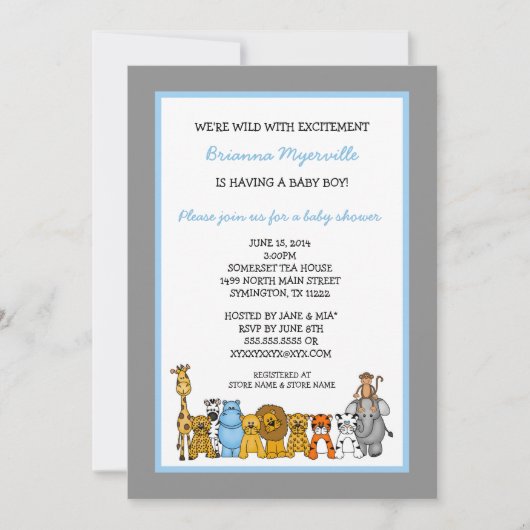 Oerwoud Dieren Jongen Baby shower nodigt uit Kaart (Voorkant)