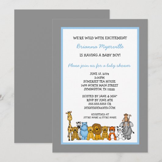 Oerwoud Dieren Jongen Baby shower nodigt uit Kaart (Voorkant / Achterkant)