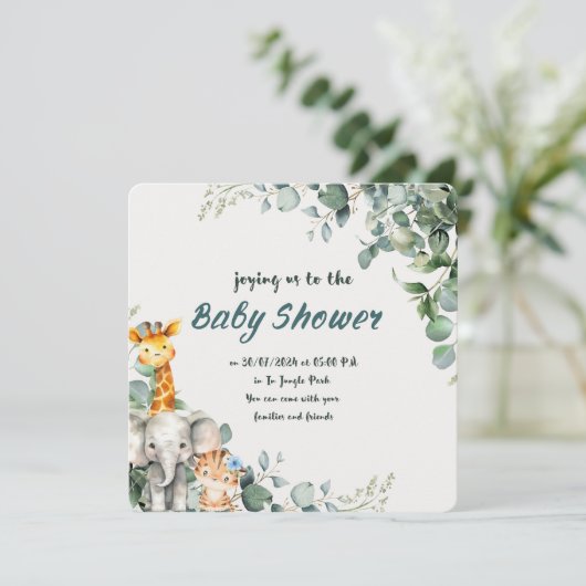 Oerwoud Dieren Jongen Baby shower Uitnodiging (Staand voorkant)