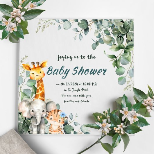 Oerwoud Dieren Jongen Baby shower Uitnodiging