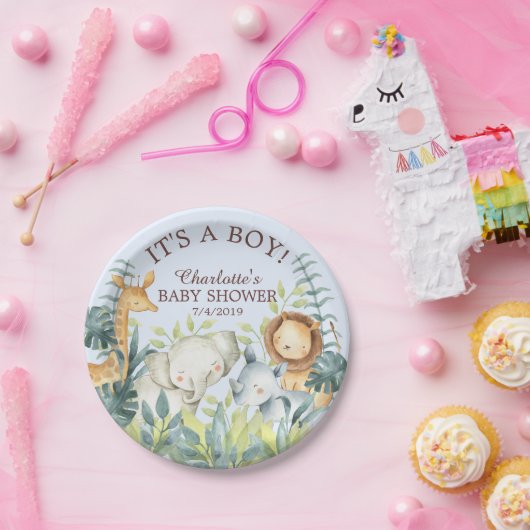 Oerwoud Dieren Jongens Baby shower 7" Bord (Feest)