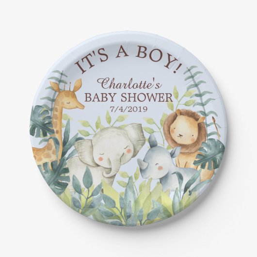 Oerwoud Dieren Jongens Baby shower 7" Bord (Voorkant)