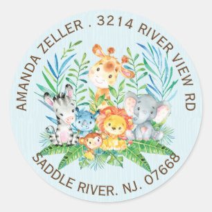 Oerwoud Dieren Jongens Baby shower Adreslabel Ronde Sticker