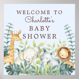 Oerwoud dieren jongens Baby shower Welkom Poster