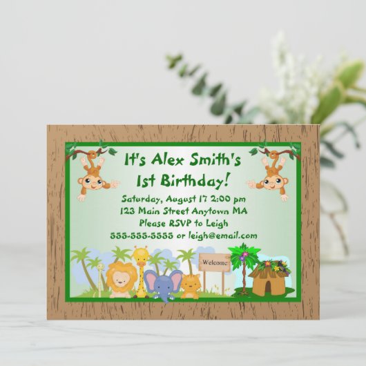 Oerwoud Dieren Kind Volwassendag Uitnodiging (Staand voorkant)