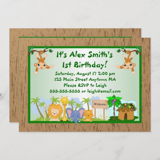 Oerwoud Dieren Kind Volwassendag Uitnodiging (Voorkant / Achterkant)