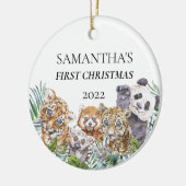 Oerwoud dieren klappen eerste kerstmonogram keramisch ornament (Links)