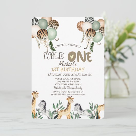 Oerwoud Dieren Luchtballonnen 1e verjaardag Kaart (Staand voorkant)