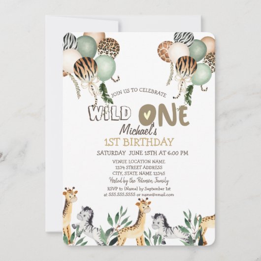 Oerwoud Dieren Luchtballonnen 1e verjaardag Kaart (Voorkant)