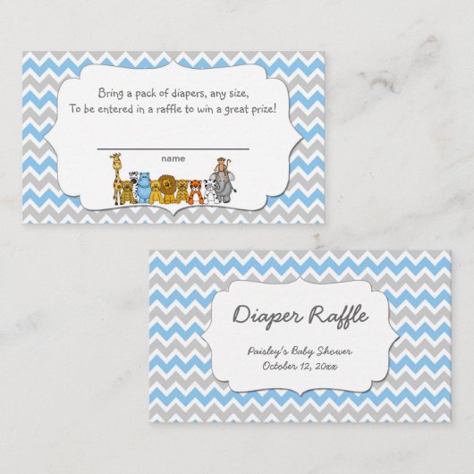 Oerwoud Dieren Luier Raffle Tickets spel Informatiekaartje (Voorkant / Achterkant)