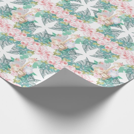 Oerwoud Dieren Meisje Verjaardagssafari Cadeaupapier (Hoek)