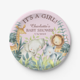 Oerwoud Dieren Meisjes Baby shower 7" Bord