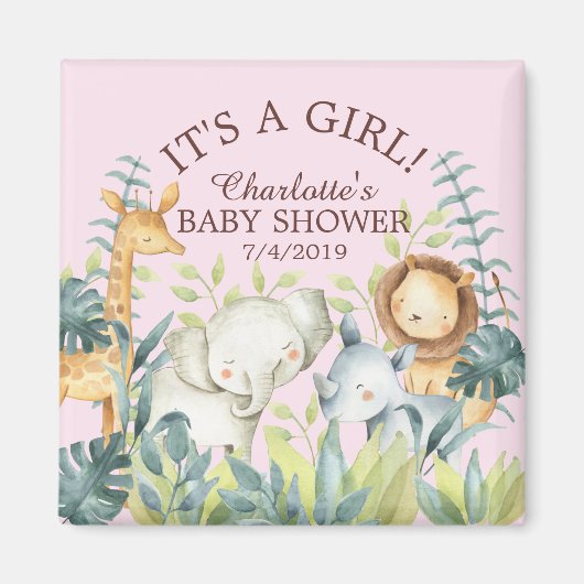 Oerwoud Dieren Meisjes Baby shower Favor Magnet (Voorkant)