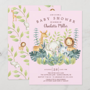 Oerwoud Dieren Meisjes Baby shower Kaart