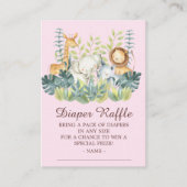 Oerwoud Dieren Meisjes Baby shower Luiere Raffle Informatiekaartje (Voorkant)