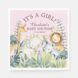 Oerwoud Dieren Meisjes Baby shower Papieren servet