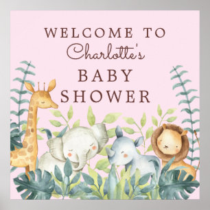 Oerwoud Dieren Meisjes Baby shower Welkom Poster