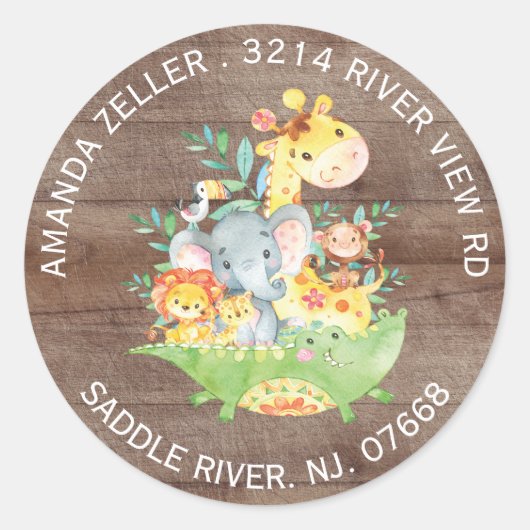 Oerwoud Dieren Neutraal Baby shower Adreslabel Ronde Sticker (Voorkant)