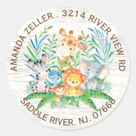 Oerwoud Dieren Neutraal Baby shower Adreslabel Ronde Sticker