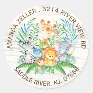 Oerwoud Dieren Neutraal Baby shower Adreslabel Ronde Sticker